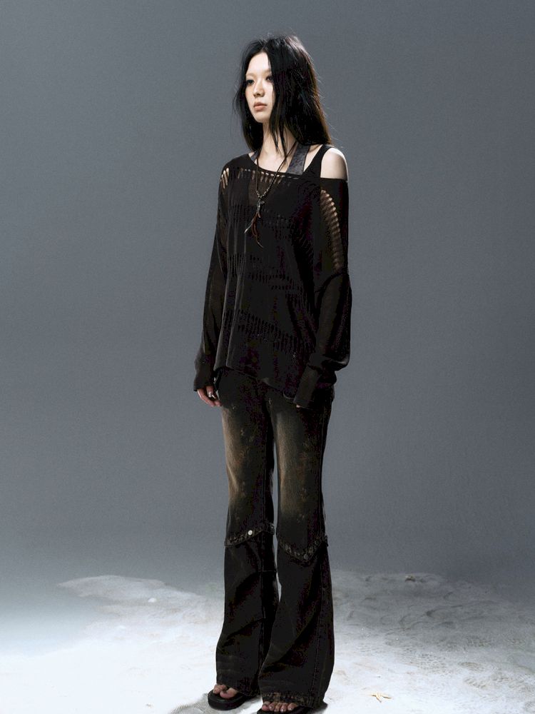 Raglan Cutout Knit Cowl Top【s0000012640】