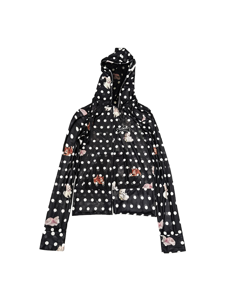 Vintage Polka Dot Thin Zip Hoodie【s0000018304】