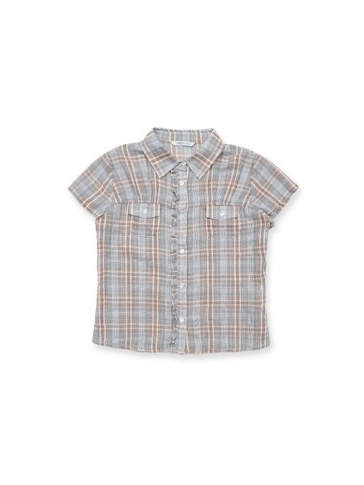 Vintage Plaid Lace Short Sleeve Shirt【s0000017437】