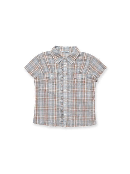 Vintage Plaid Lace Short Sleeve Shirt【s0000017437】
