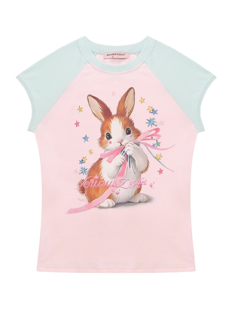 Summer Retro Contrast Rabbit T Shirt【s0000017159】