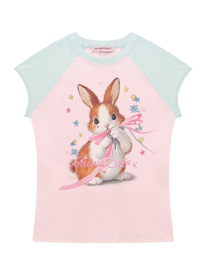 Summer Retro Contrast Rabbit T Shirt【s0000017159】