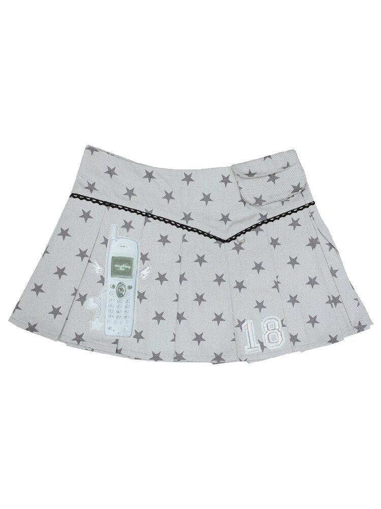 Pleated Star Pattern Mini Skirt【s0000017128】
