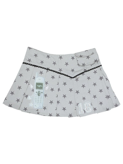 Pleated Star Pattern Mini Skirt【s0000017128】