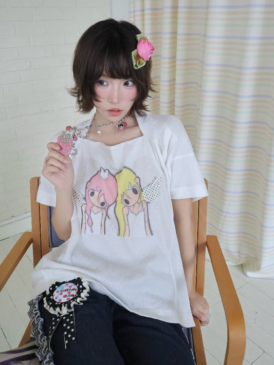 Illustration Square Neck Cotton Top【s0000018681】