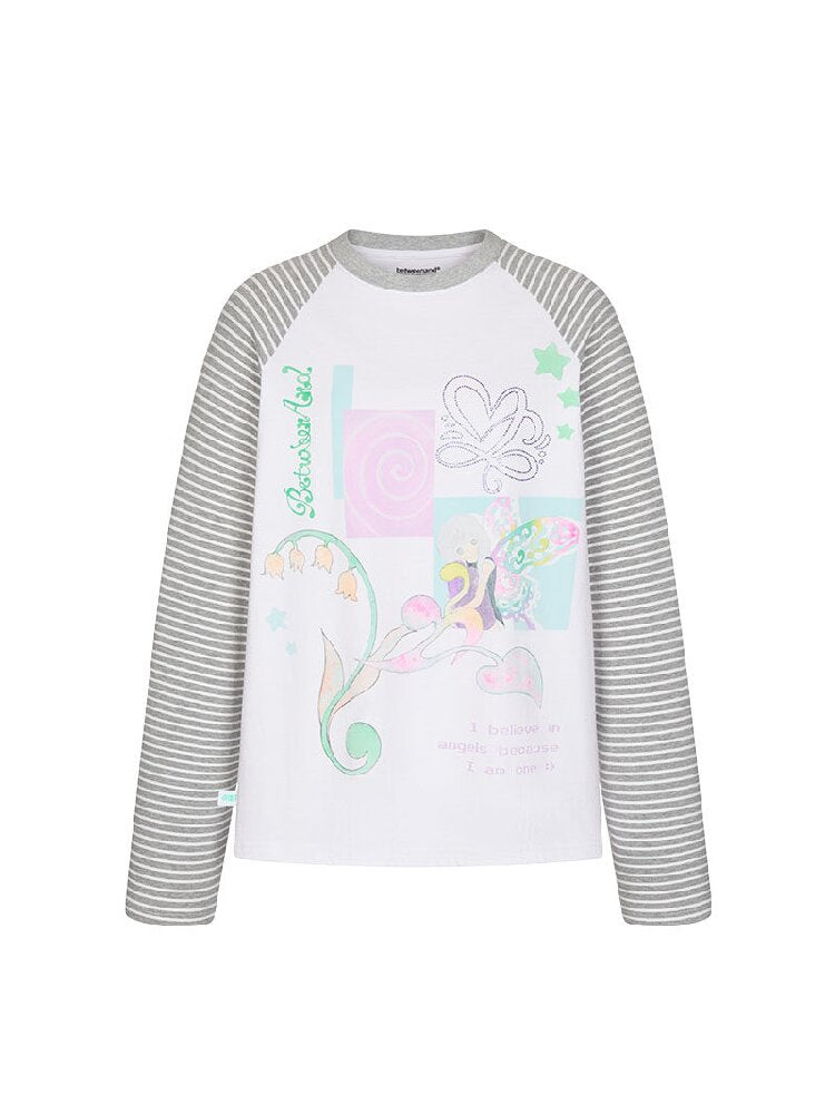 Loose Print Striped Raglan Top【s0000016378】