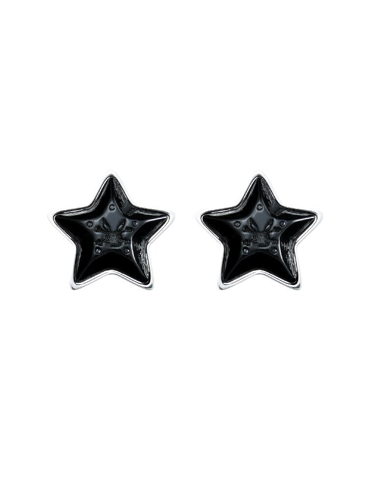 Pentagram Stud Earrings Black Ear【s0000017035】