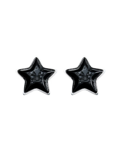 Pentagram Stud Earrings Black Ear【s0000017035】