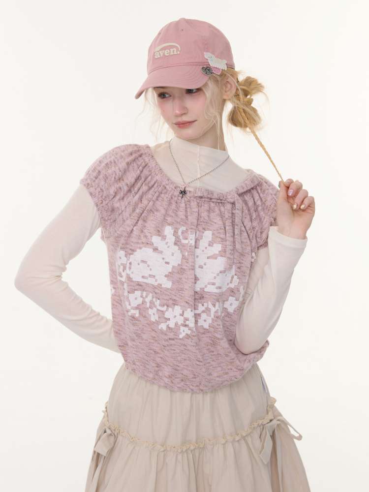 Rabbit Print Doll Knitted Top【s0000015430】