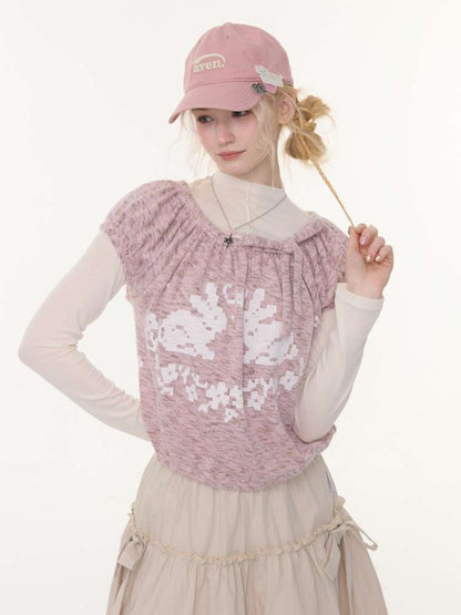 Rabbit Print Doll Knitted Top【s0000015430】