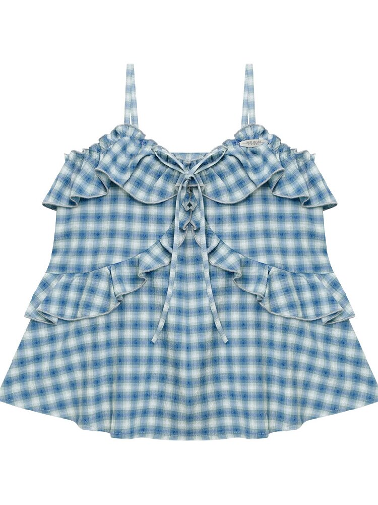 Ruffled Plaid Slimming Camisole【s0000017315】