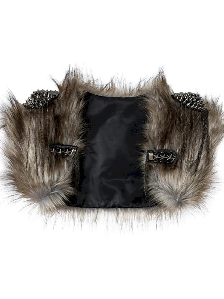 Punk Studded Fuzzy Mini Jacket【s0000014113】