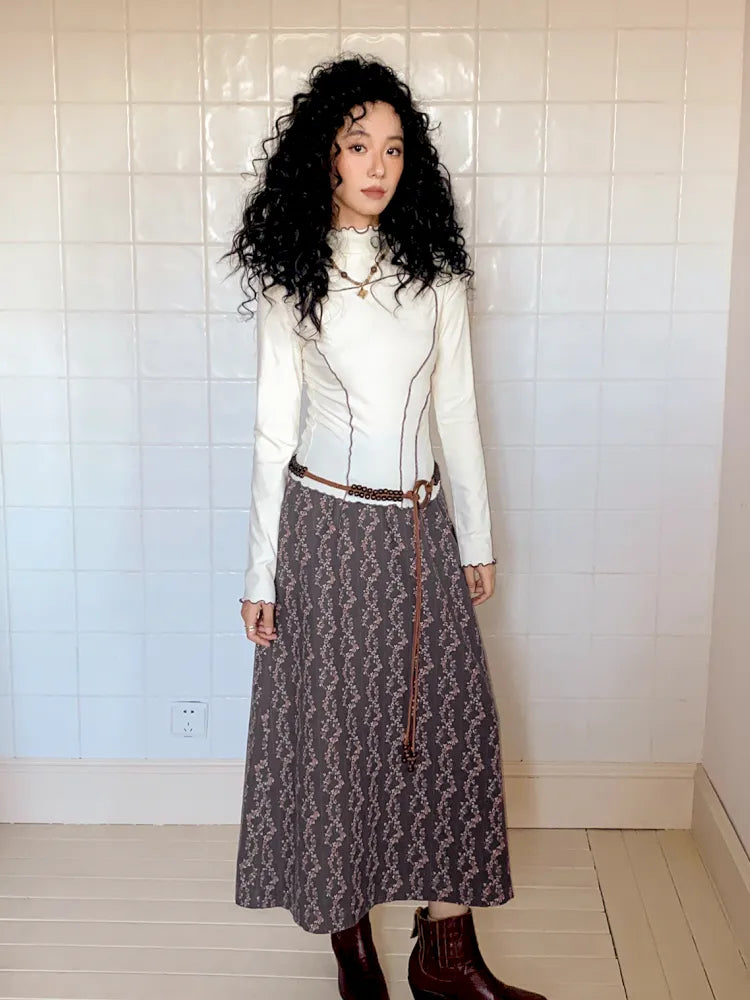 Retro-inspired versatile print maxi skirt【s0000013992】