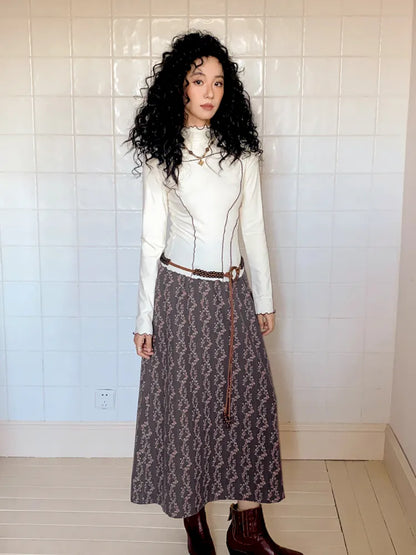 Retro-inspired versatile print maxi skirt【s0000013992】