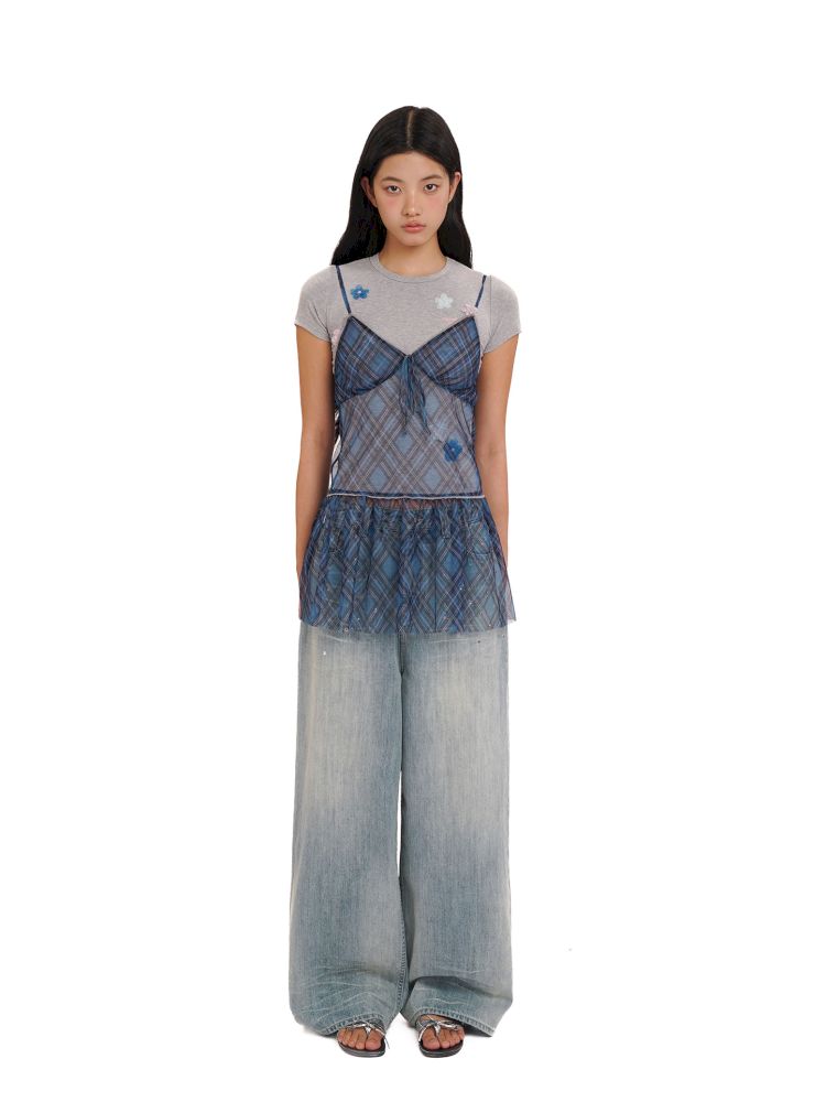 Colorful plaid split bow tie halter dress【s0000013433】