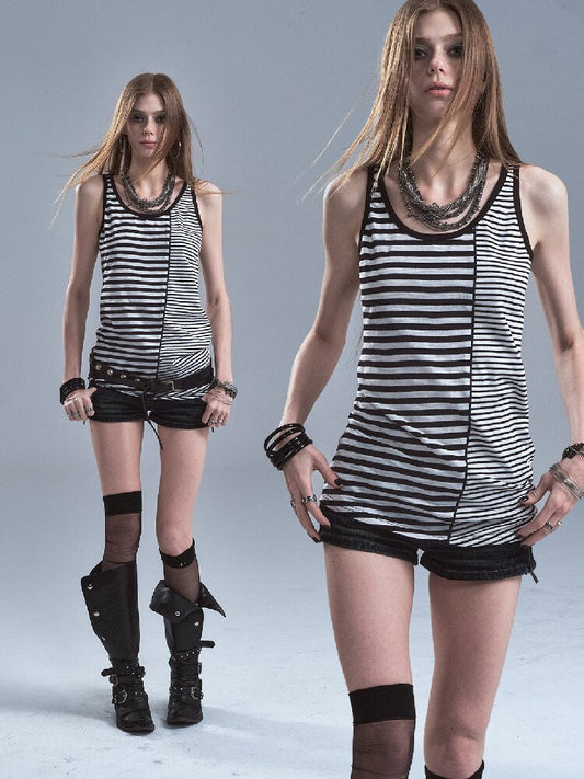Pinstripe Panel Asymmetric Vest【s0000016901】