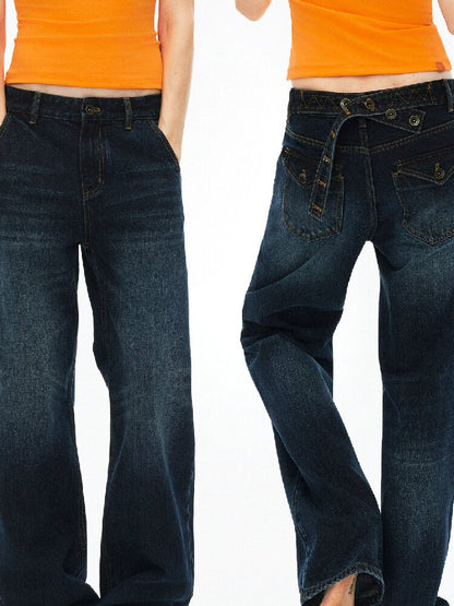 Cotton Lace Up Asymmetrical Jeans【s0000015925】