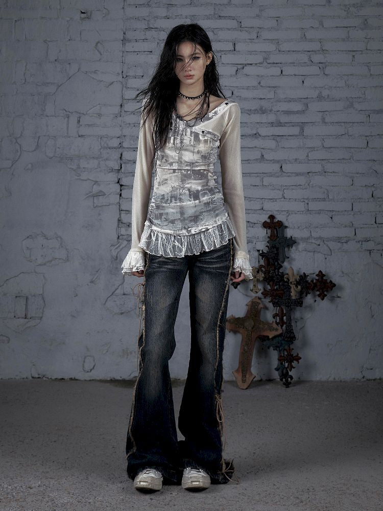 메쉬 스 플라이 싱 슬림 스트레치 긴 슬리브 티셔츠 [S0000011824]