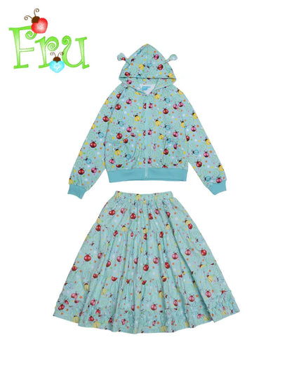Beetle Print Blue Hoodie and Skirt Set【s0000014193】