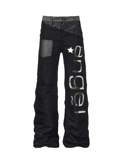 Silver Lace Patchwork Letter Print Jeans【s0000019263】