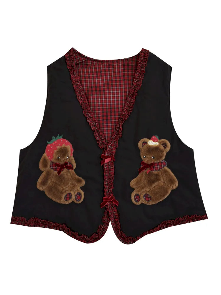Cotton-trimmed plaid vest【s0000014171】