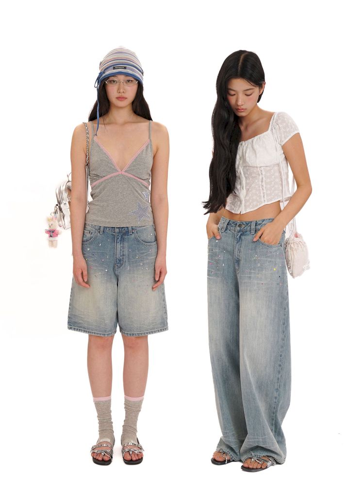 Embroidery Cat Whiskers Vintage Denim Trousers【s0000013445】