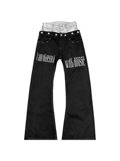 Spliced Star Curved Stacked Jeans【s0000018256】