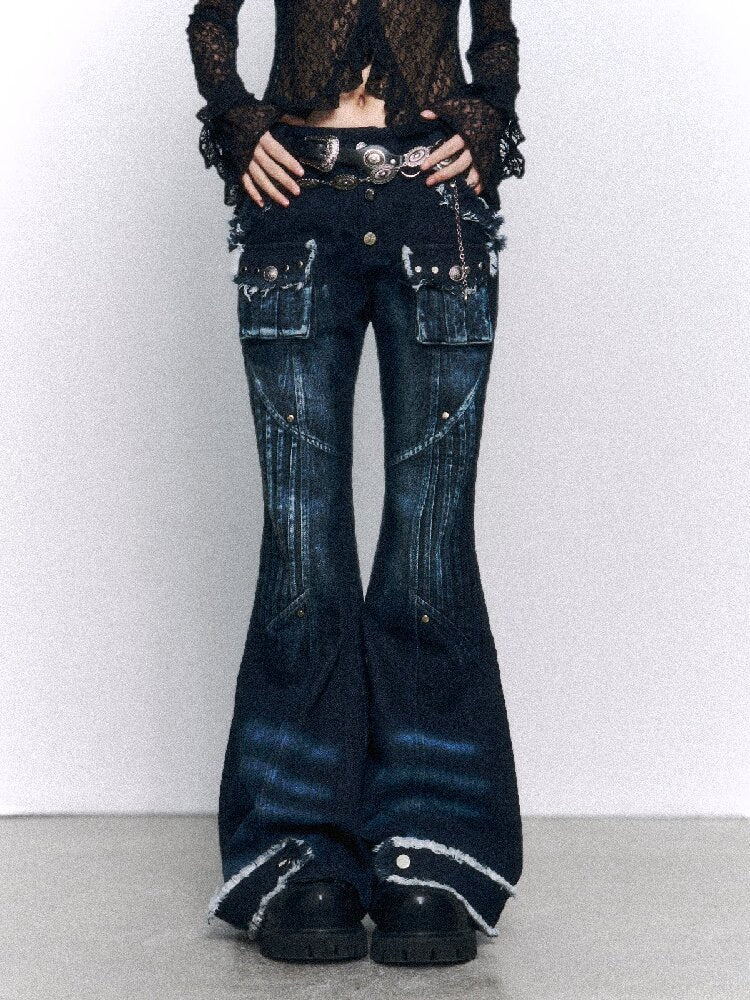 Vintage Washed Denim Bootcut Pants【s0000015962】