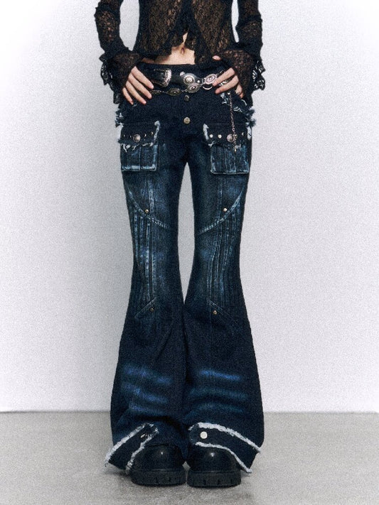Vintage Washed Denim Bootcut Pants【s0000015962】