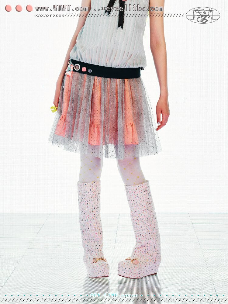 Striped Mixed Polka Dot Midi Skirt【s0000017546】