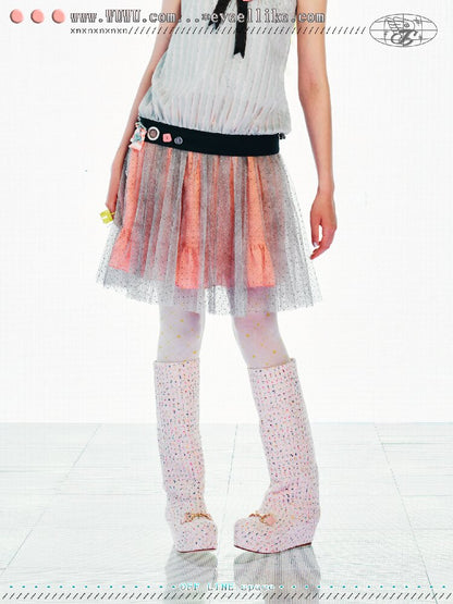 Striped Mixed Polka Dot Midi Skirt【s0000017546】