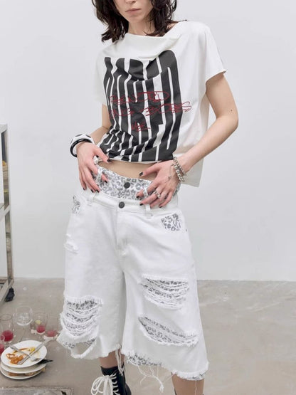 Printed and embroidered Irregular T-shirt【s0000012414】