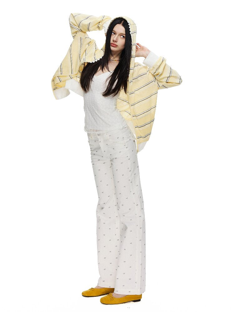 Striped Love Lace Hooded Cardigan【s0000015867】
