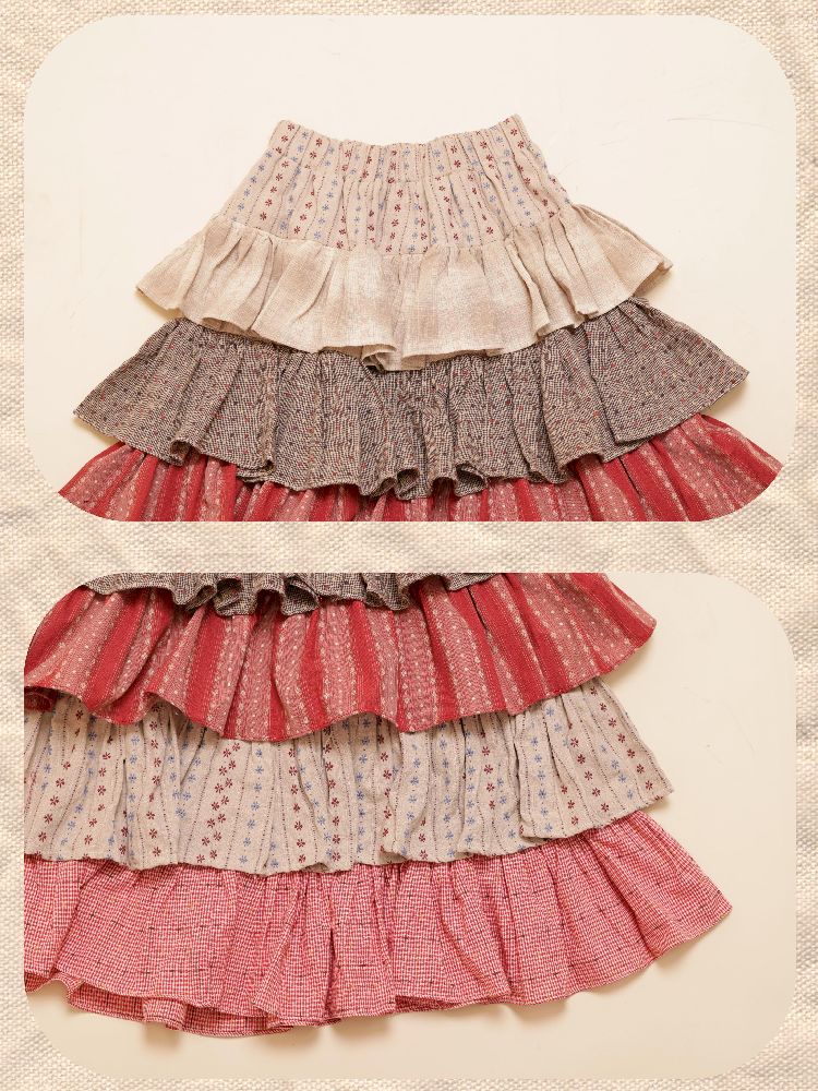 Patchwork JACQUARD Layered Cake Skirt [S0000010894]