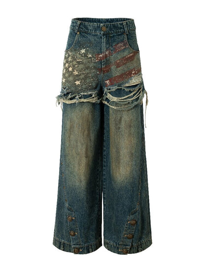 Nostalgic Print Fake Two Denim【s0000015931】