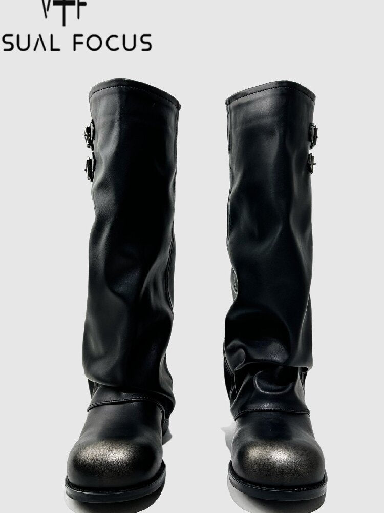 Pleated Belt Buckle Knight Boots【s0000015721】