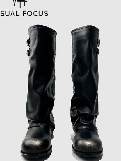 Pleated Belt Buckle Knight Boots【s0000015721】
