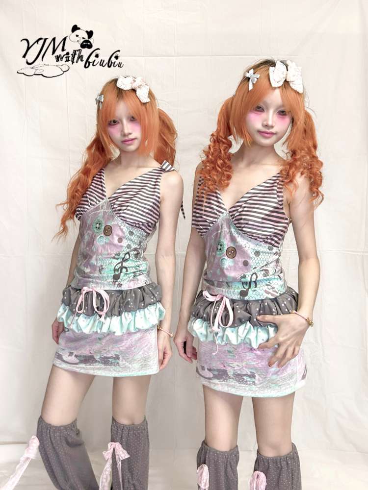 Striped Lace Up Vest Suspender【s0000015204】