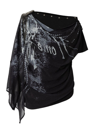 Print Chiffon Swing Collar T-Shirt【s0000016209】