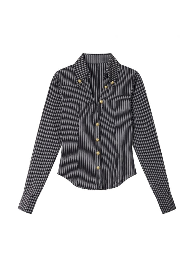 Low-cut gold button-down shirt【s0000012684】
