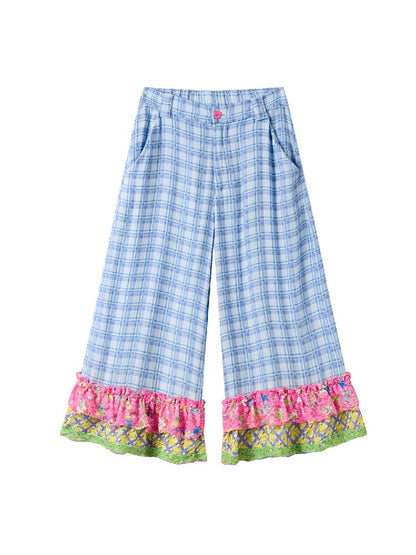 Plaid Patchwork Lace Cropped Pants【s0000017697】