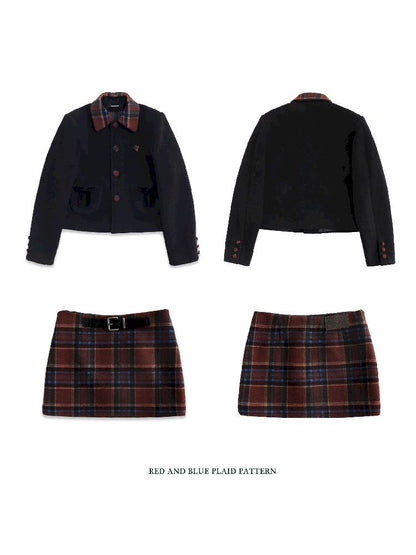 Plaid Worsted Wool Velvet Bow Tie Lapel Suit【s0000005983】