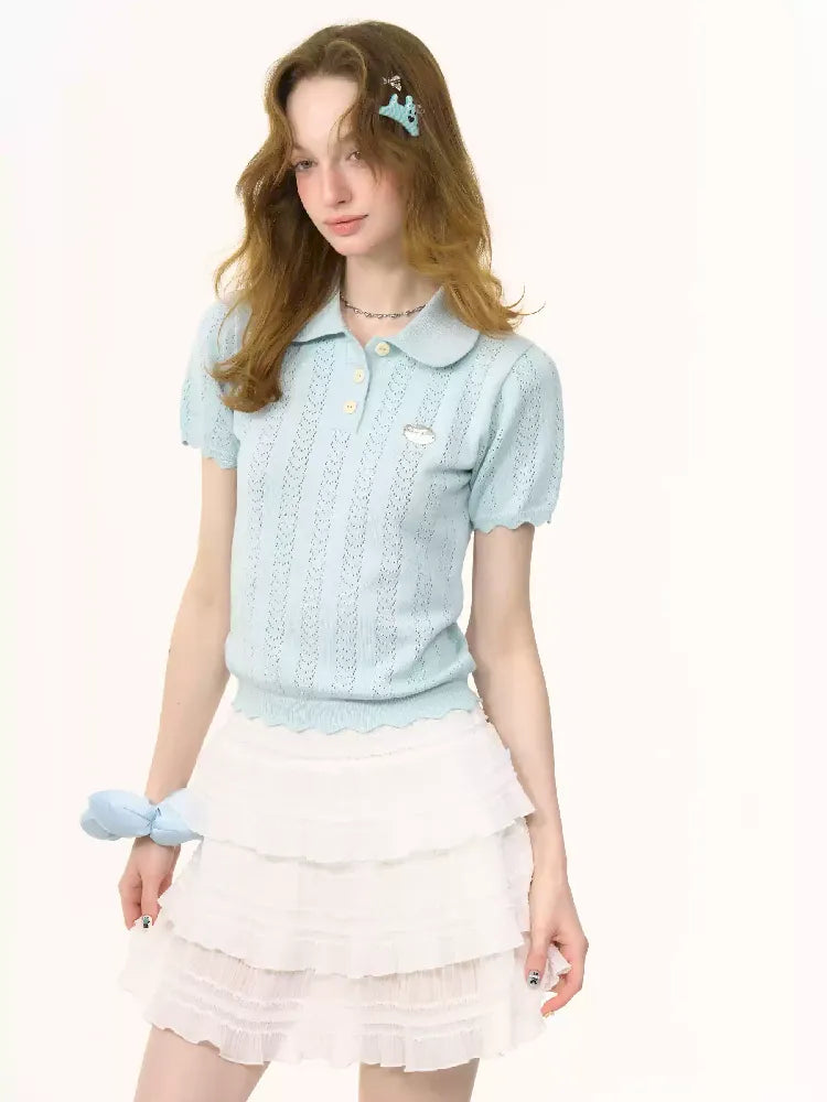 Doll Neck Knit Short Sleeve T-shirt【s0000012235】