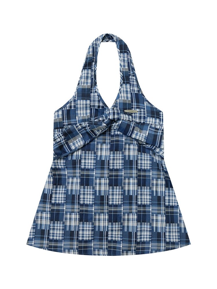 Plaid Twisted Halter Camisole【s0000017309】