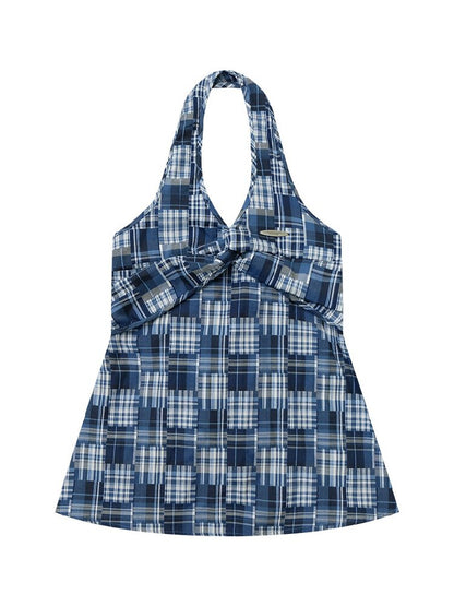 Plaid Twisted Halter Camisole【s0000017309】