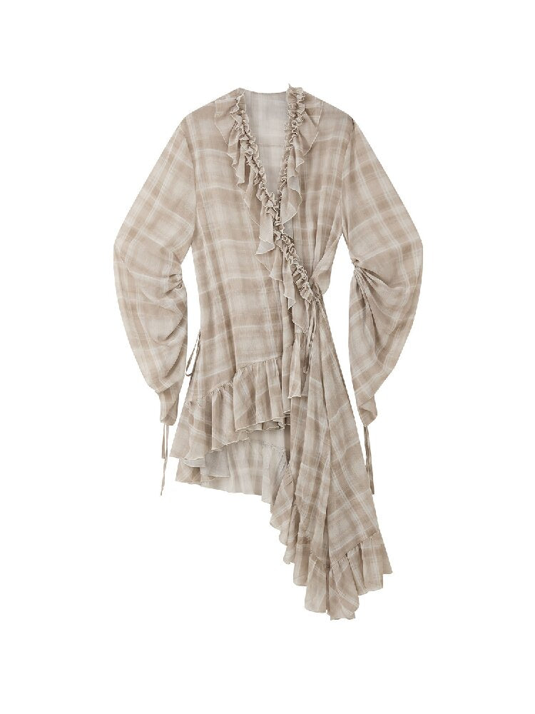 Plaid Ruffled Sunscreen Long Shirt【s0000016531】