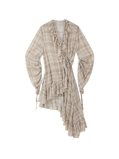 Plaid Ruffled Sunscreen Long Shirt【s0000016531】