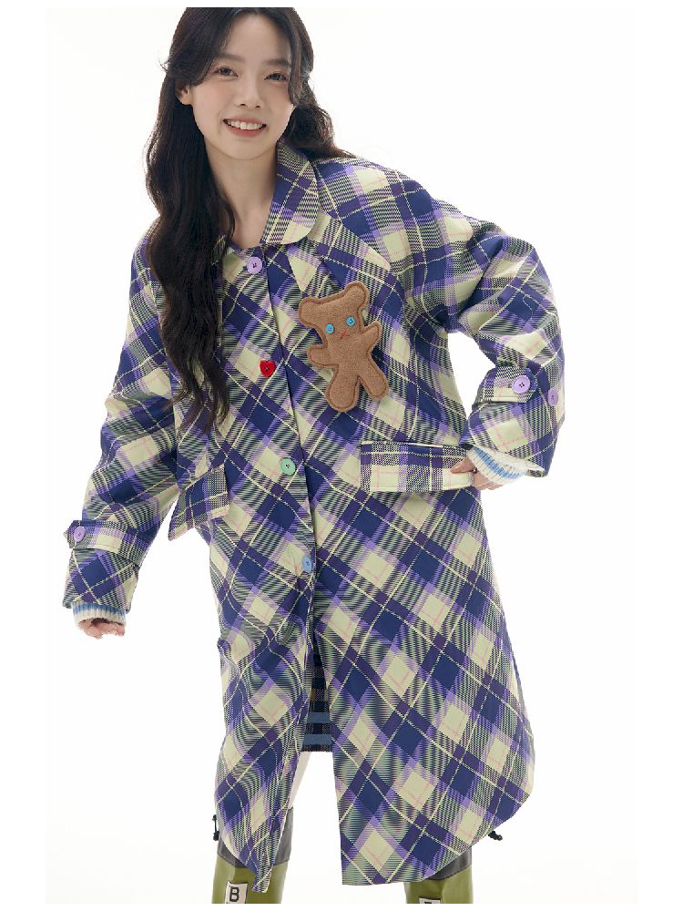 PLAID PLUSH BEAR CLIP COTTON JACKET [S0000010514]