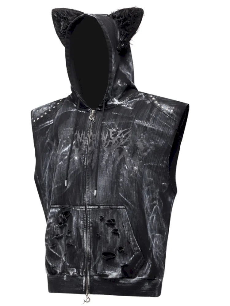 Cat-Ear Rock Punk Sleeveless Y2K Jacket【s0000014016】