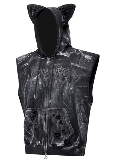 Cat-Ear Rock Punk Sleeveless Y2K Jacket【s0000014016】